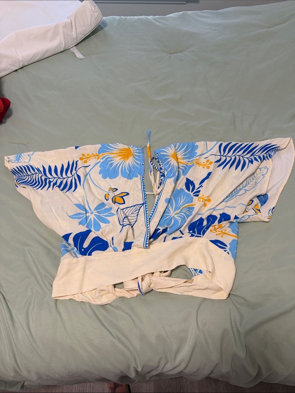 Brazilian Women's Blue Floral Tie-Front Crop Top